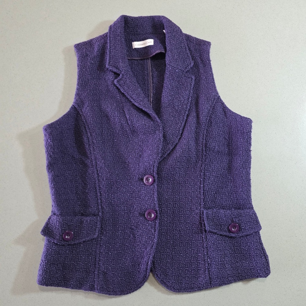 Coldwater Creek Purple Boucle Wool Blend Sleeveless Blazer Vest Medium 10-12